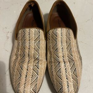 Aldo Tan and Black Slip-On Loafers with Woven Design